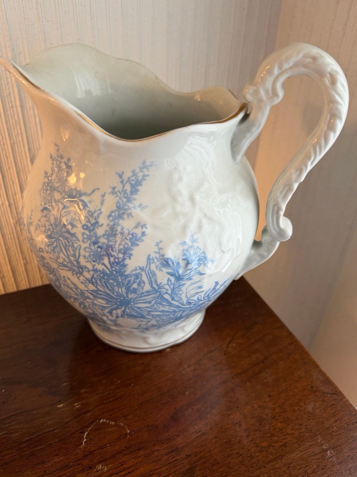 Antique Champion Ironstone Pitcher Floral Transferware Jug Victorian Pottery