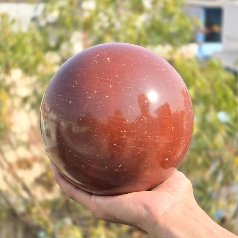 Large 165MM Red Jasper Crystal Ball Natural Brick Red Gemstone Sphere Decor
