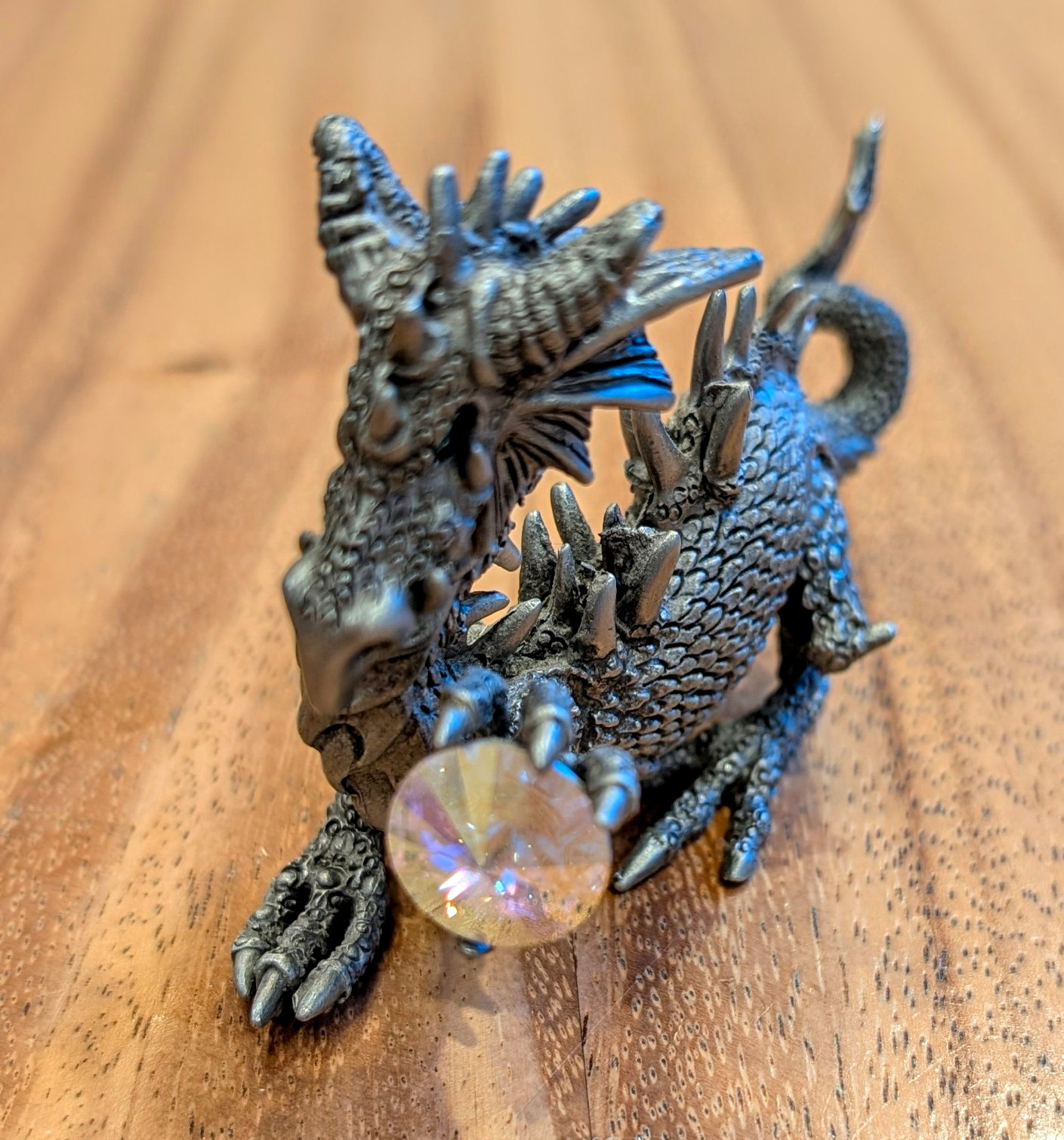 Vintage 1999 Rawcliffe Pewter Fantasy Dragon Figure Crystal Gem Green Eyes 5\