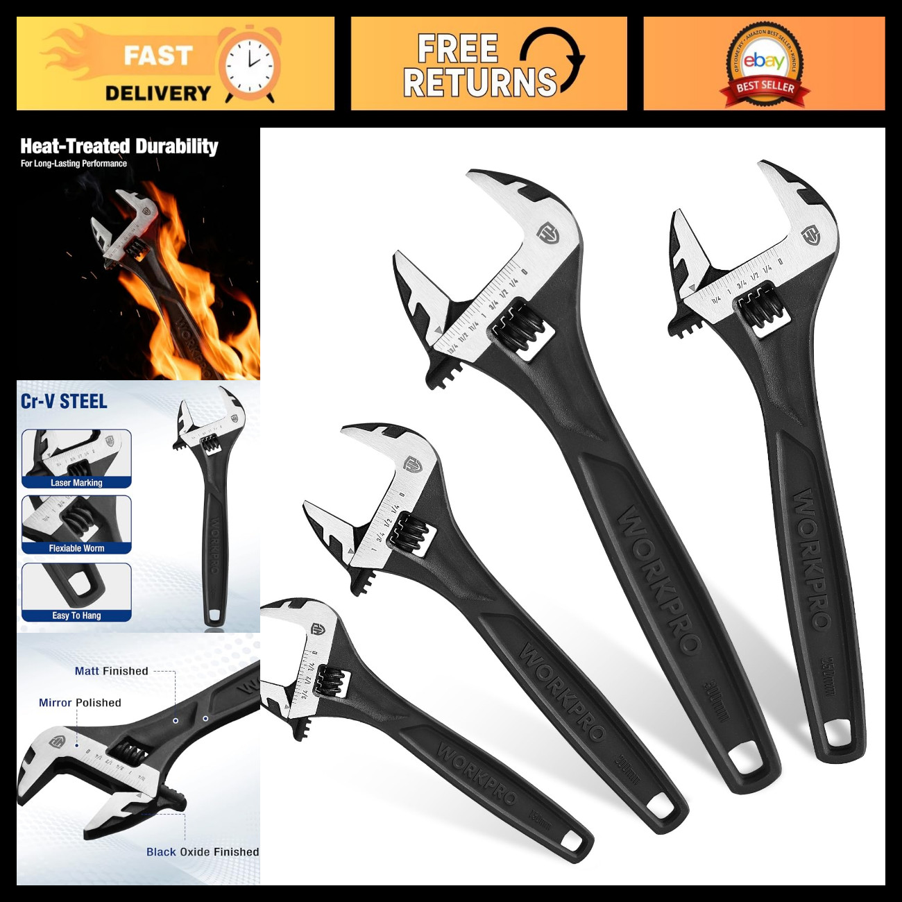 WORKPRO 4-Piece Adjustable Wrench Set, 6\