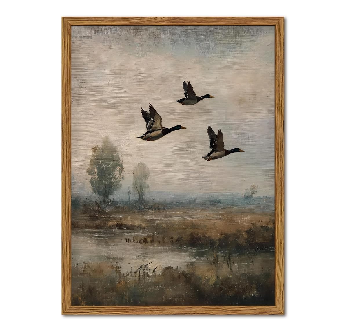 Vintage Mallard Duck Wall Art - Rustic Cottagecore Flying Bird Canvas Print, 12x