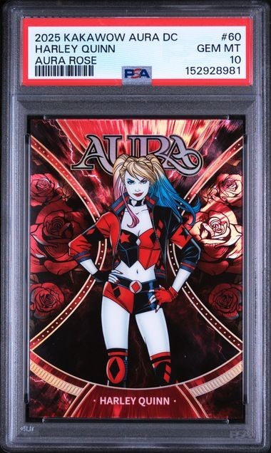 2025 KAKAWOW AURA DC HARLEY QUINN #60 AURA ROSE /25 PSA 10