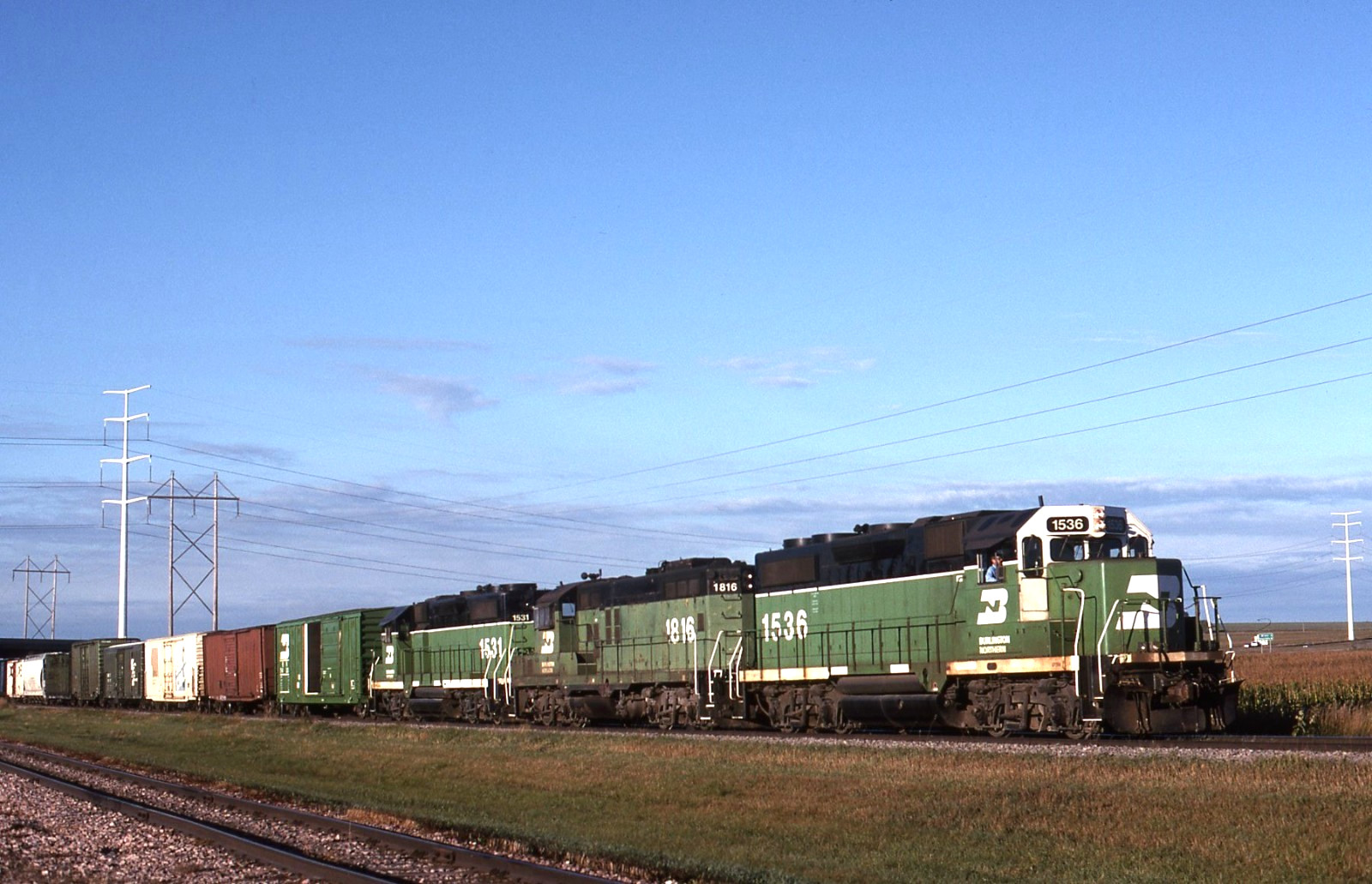 Original Slide: Burlington Northern GP28M 1536 + 2 Action at Brandon, SD