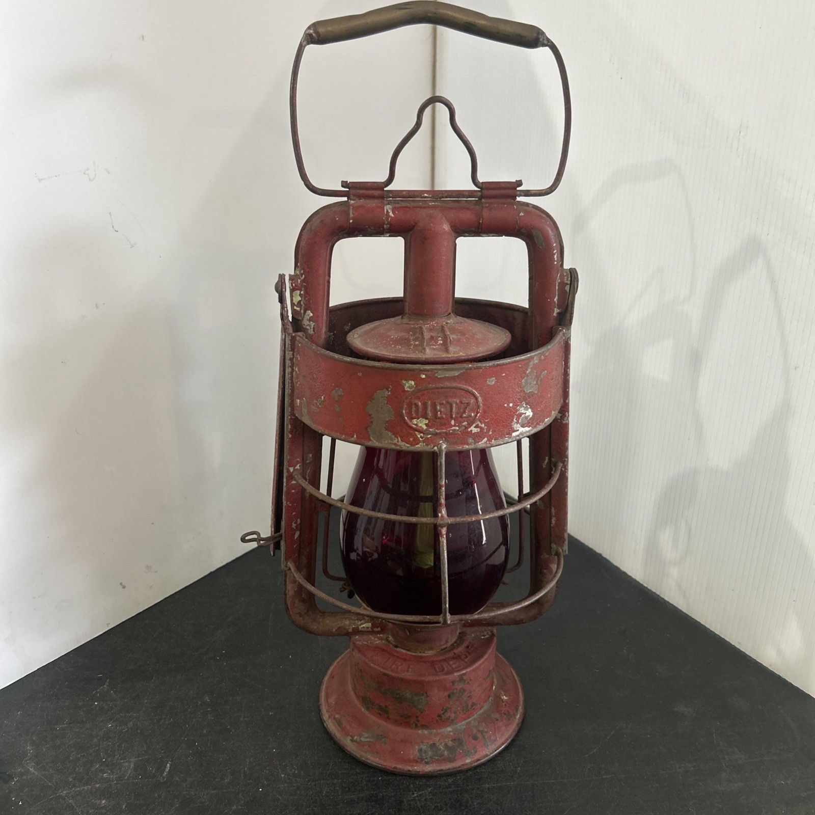 Vintage DIETZ KING - FIRE DEPT Red Lantern with Red Globe