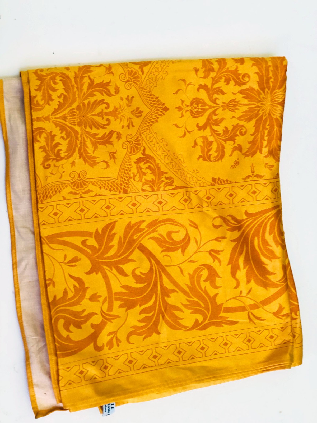 M.I.E. 68-Ribeauville VTG 80s French Yellow Cotton Tablecloth Paris Never Used