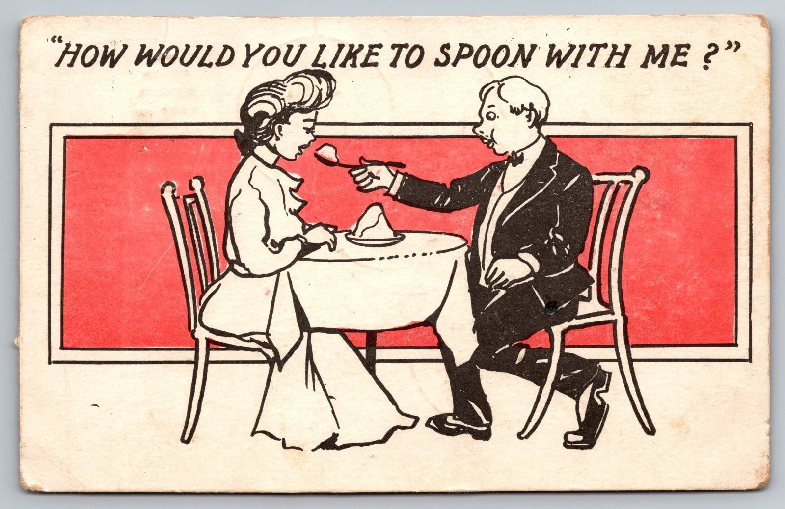 Antique 1907 Comic Postcard Would You Like to Spoon? Couple Sharing Dessert Antique 1907 Comic Postcard Would You Like to Spoon? Couple Sharing Dessert