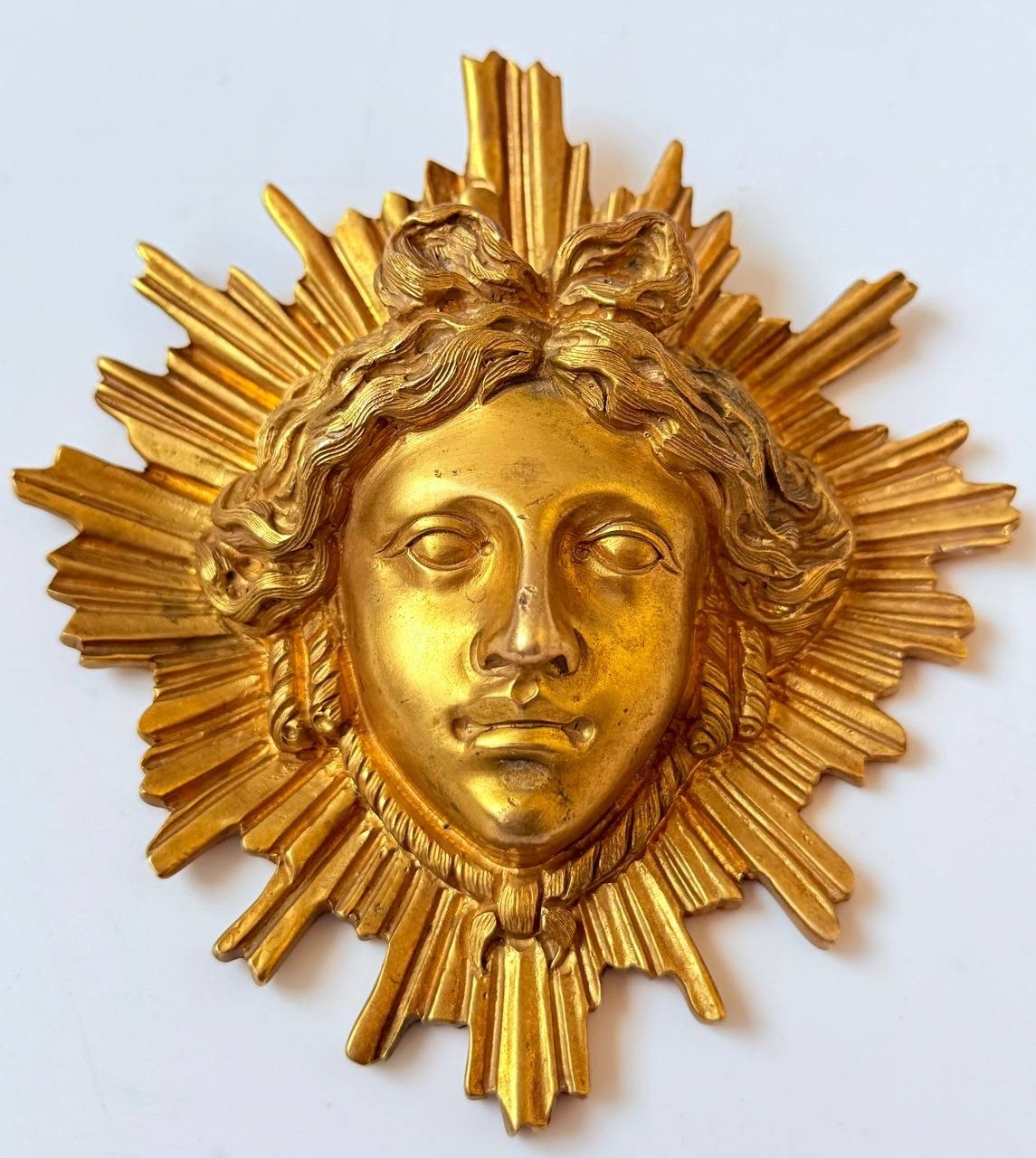 Antique 19thC French Gilt Bronze Louis XIV Sun King Apollo Mascaron Clock Mount