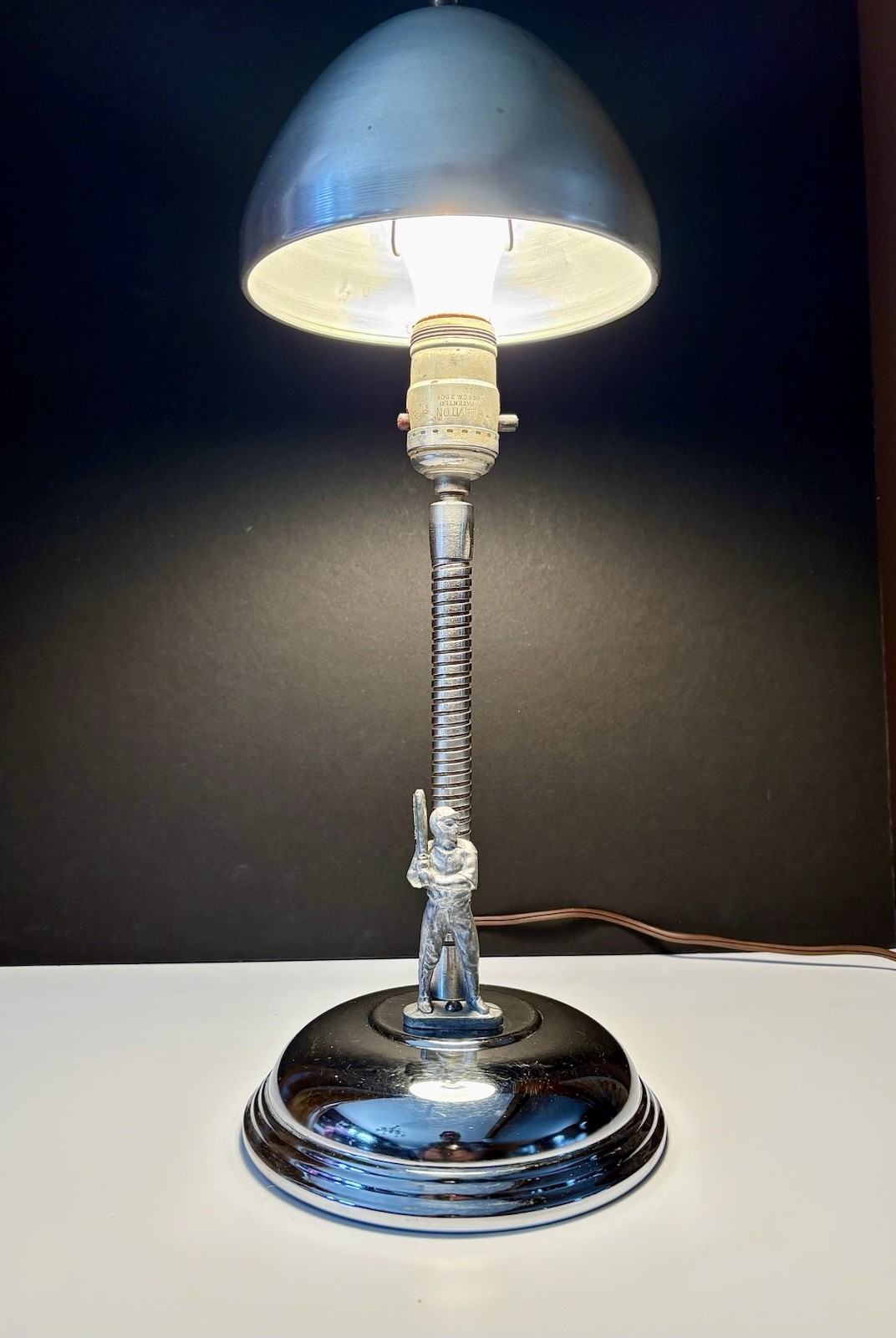 Antique Art Deco Chrome 1940s 50s Baseball Player Desk Table Lamp Light Boudoir