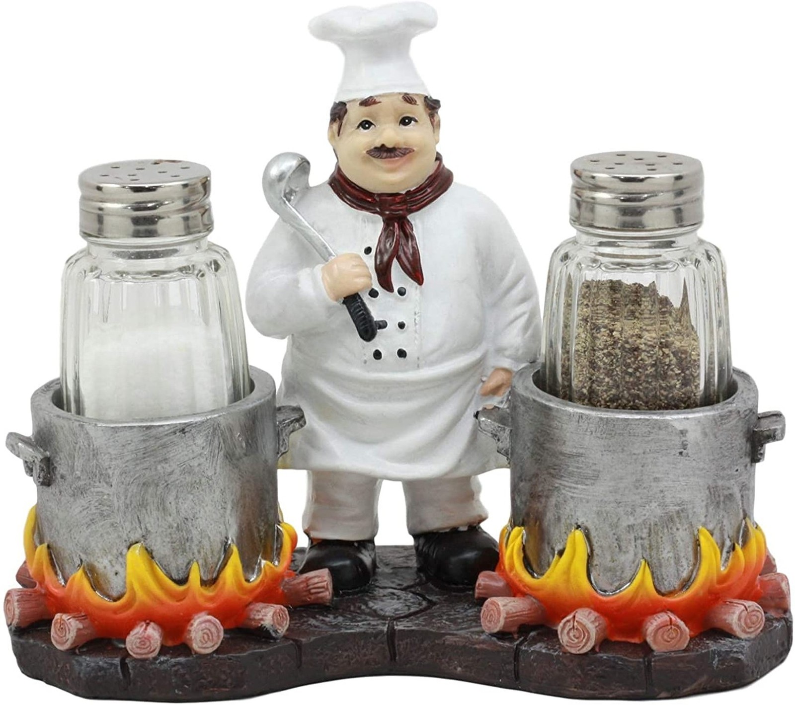 Ebros Bouillon French Chef Jean With Flaming Double Cauldron Pots Salt And Pe...