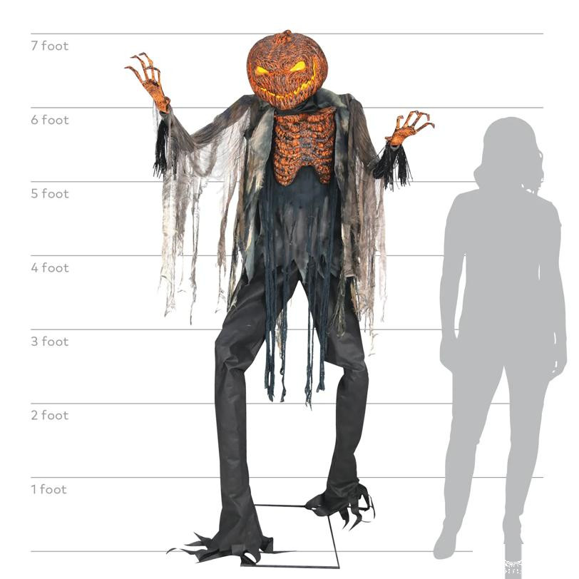 7-Foot Animated Scorched Scarecrow Halloween Prop with Light-Up Jack O' Lantern