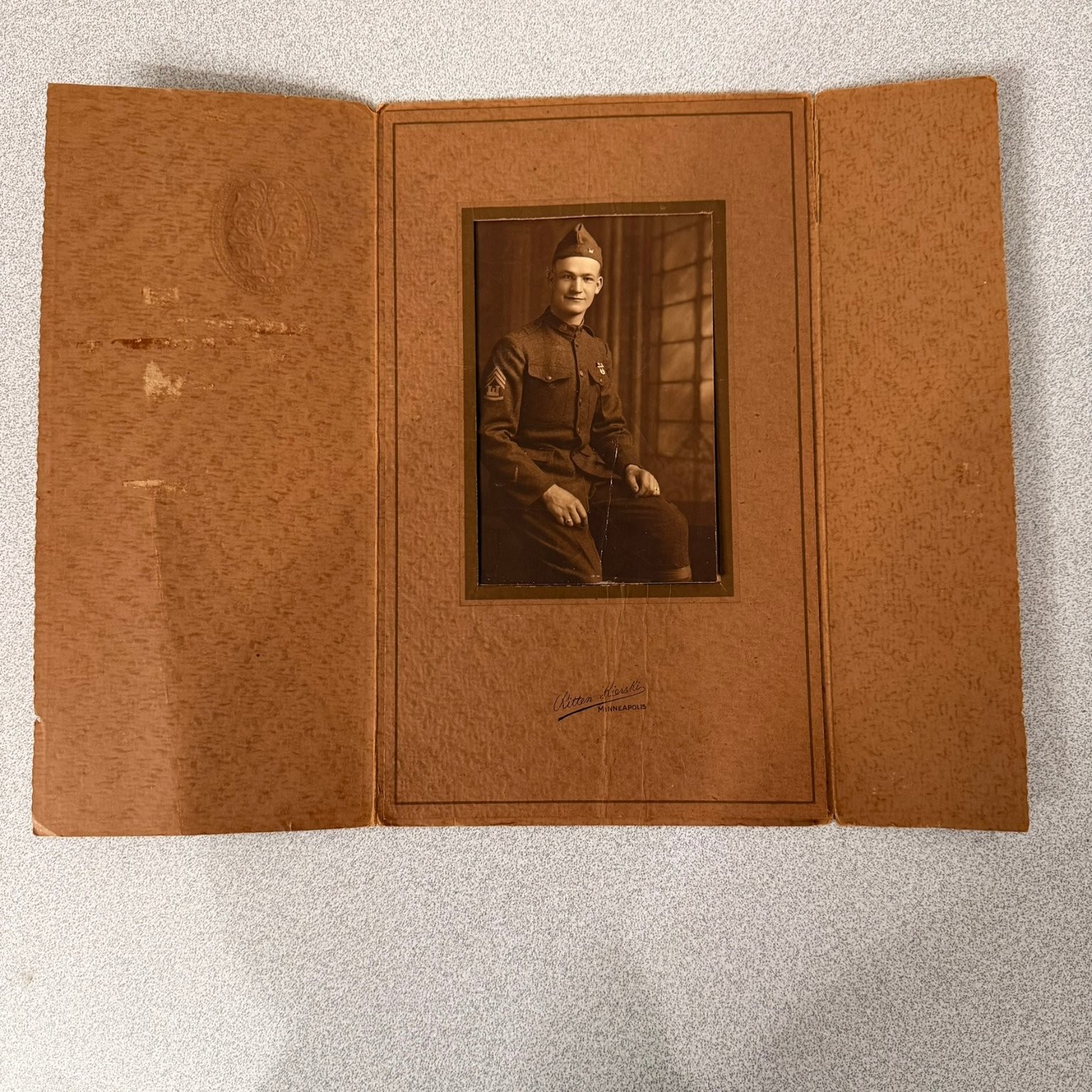 WWI Era Military Soldier Portrait Photograph Kierski Minneapolis Uniform Folder