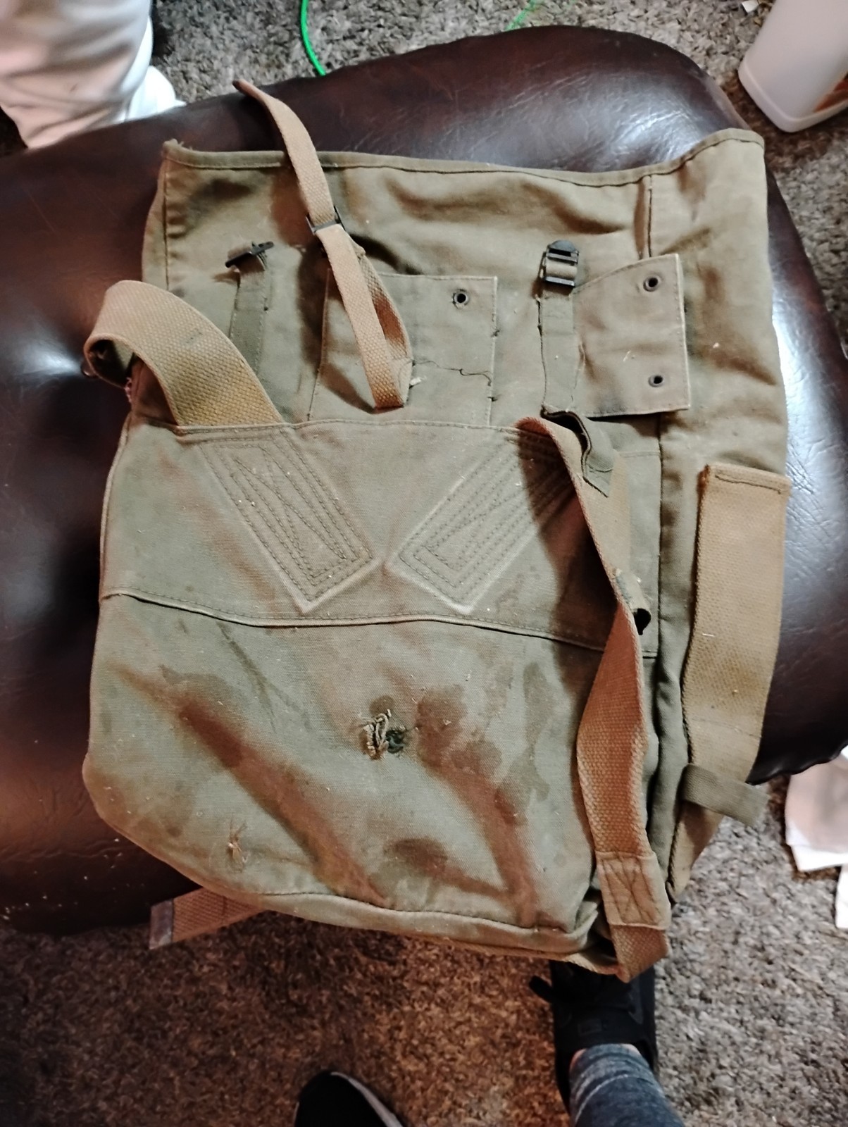 Vintage US Army M1945 Field Combat Pack OD Green Canvas Backpack 1944 WW2