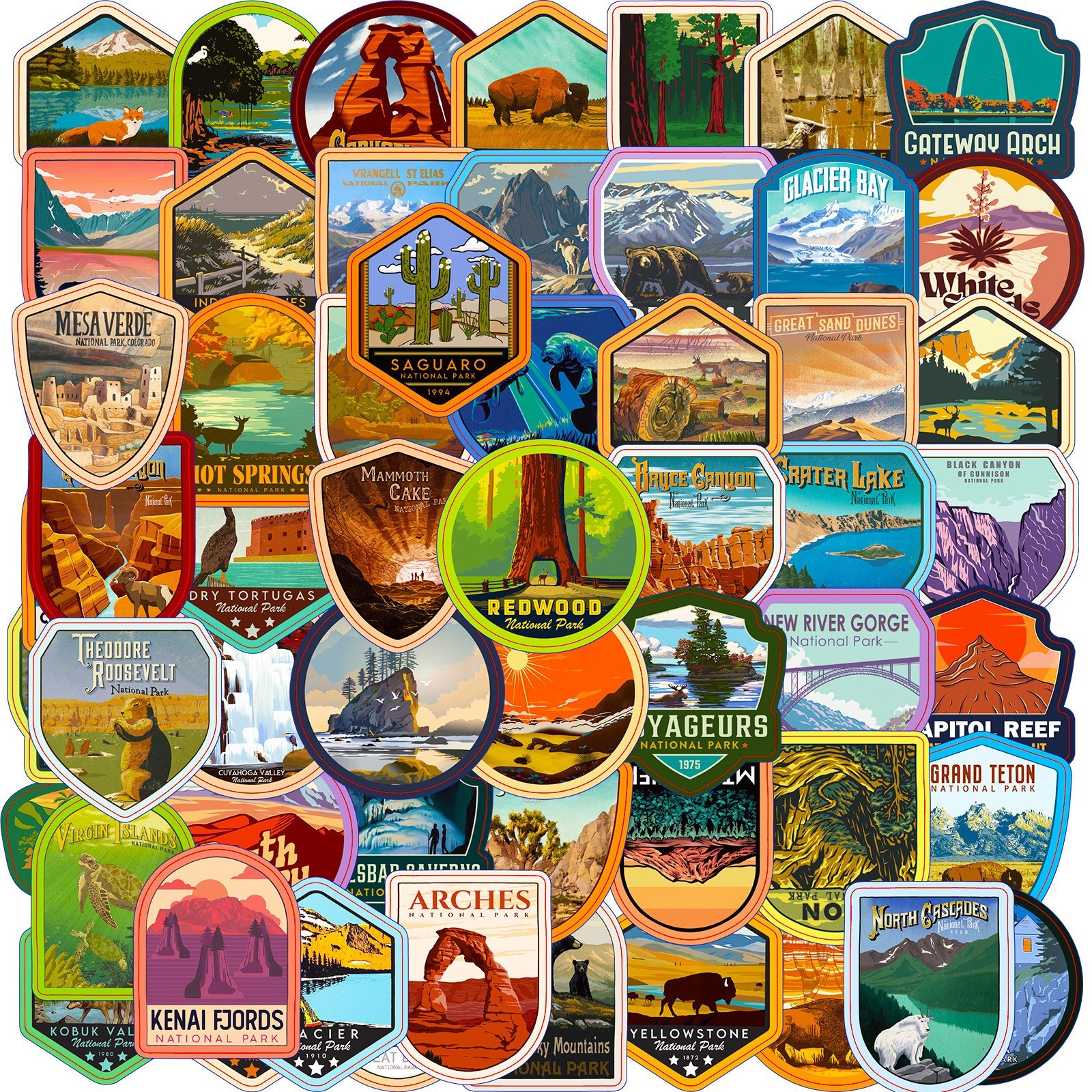 National Park Sticker Decals 63 Pcs Set Adventure Nature Outdoors Travel History