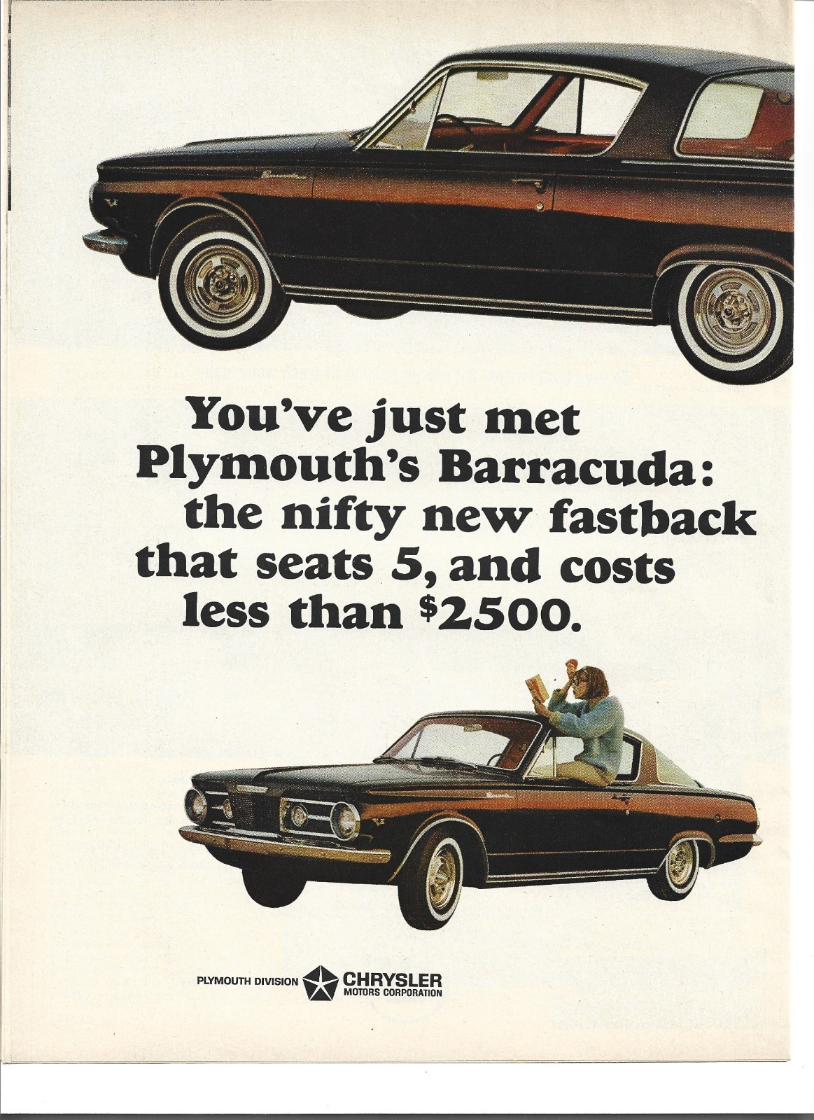 Original 1964  Plymouth Barracuda two page vintage print ad: \