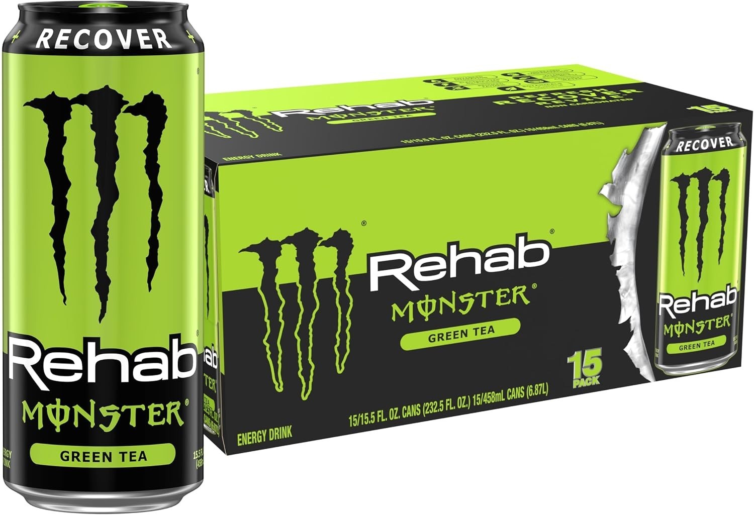Monster Energy Rehab Green Tea + Energy Iced Tea 15.5oz - 15 Pack - Free P&P