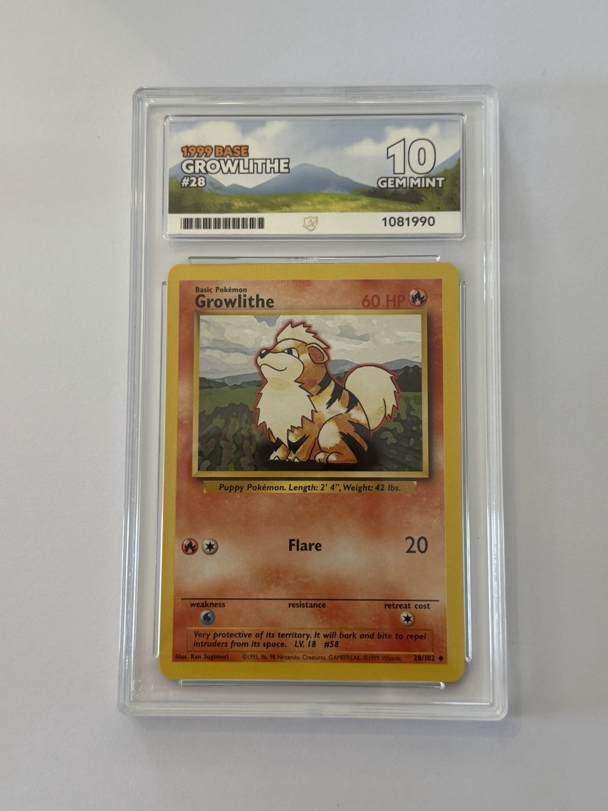 1999, Growlithe, #28, Base, ACE 10