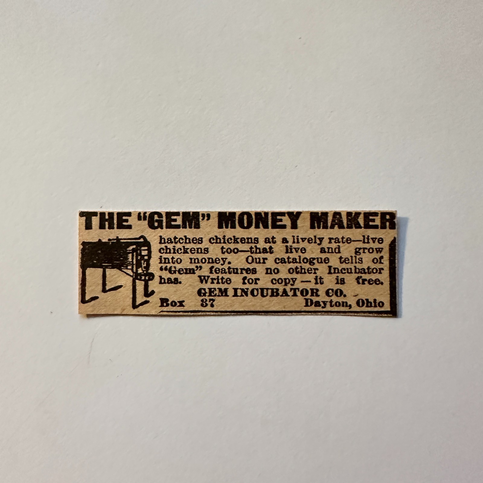 Gem Incubator Co. The Gem Money Maker Dayton OH 1906 Minneapolis Ad 5AL1-S21