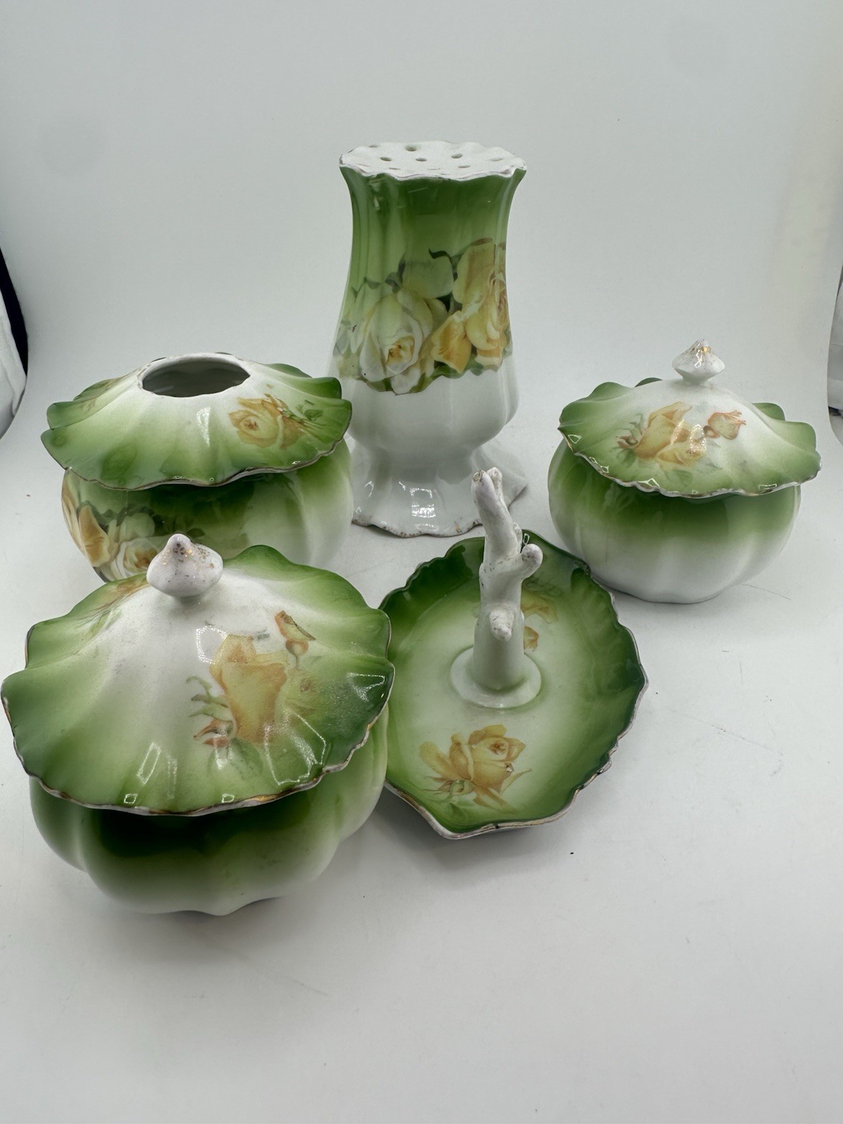 Antique Floral Dresser 5 Pc Set German 