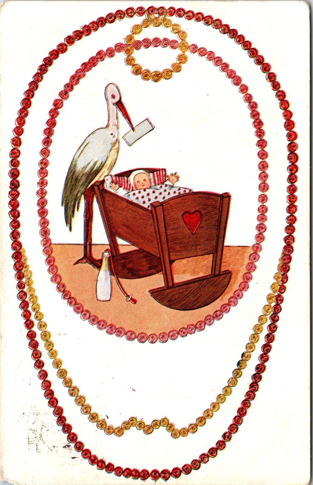 POSTCARD-Comic Humor, Stork Delivers Letter To Baby In Cribb