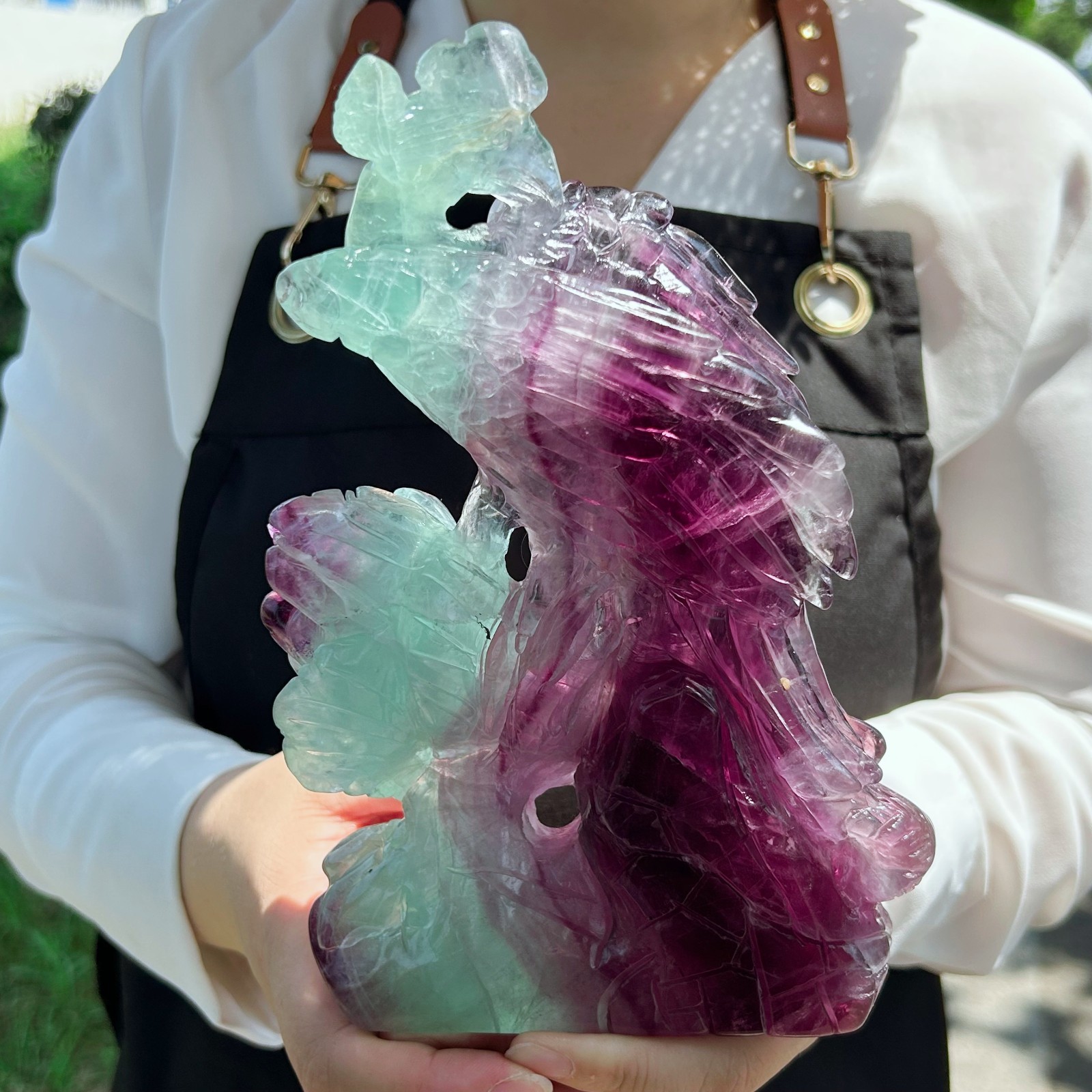 3.2LB Natural Top Fluorite Quartz Carved Phoenix Skull Crystal Reiki G8015
