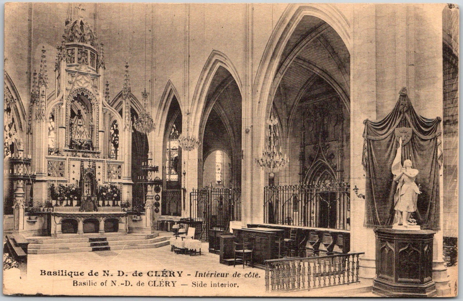 Basilica Interior Clery France C.1910s Sepia Unposted Postcard