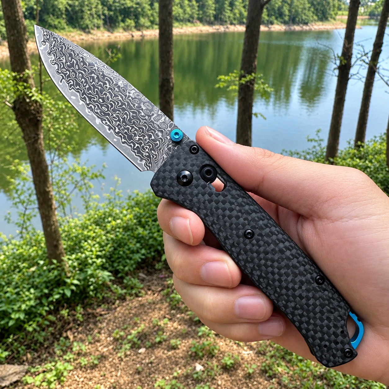 Benchmade Bugout 535-3 Folding Knife CPM Damascus Blade Carbon Fiber Handle.NEW