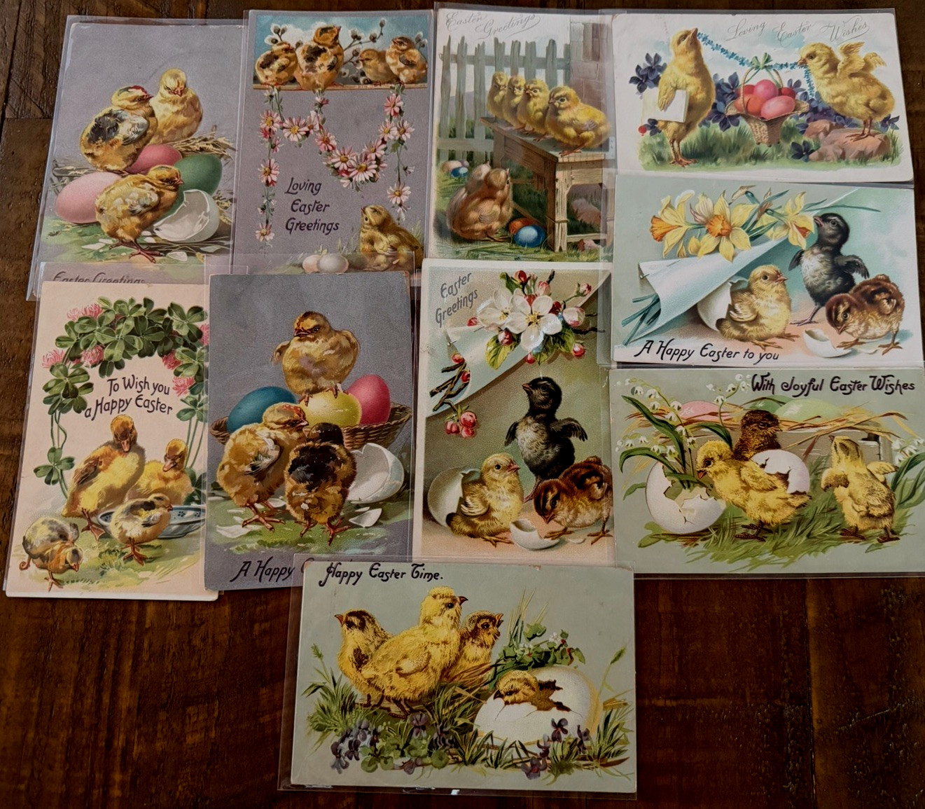 Vintage~Lot of 10 *TUCK* Easter Chicks & Flowers~Antique Embossed Postcards~s535