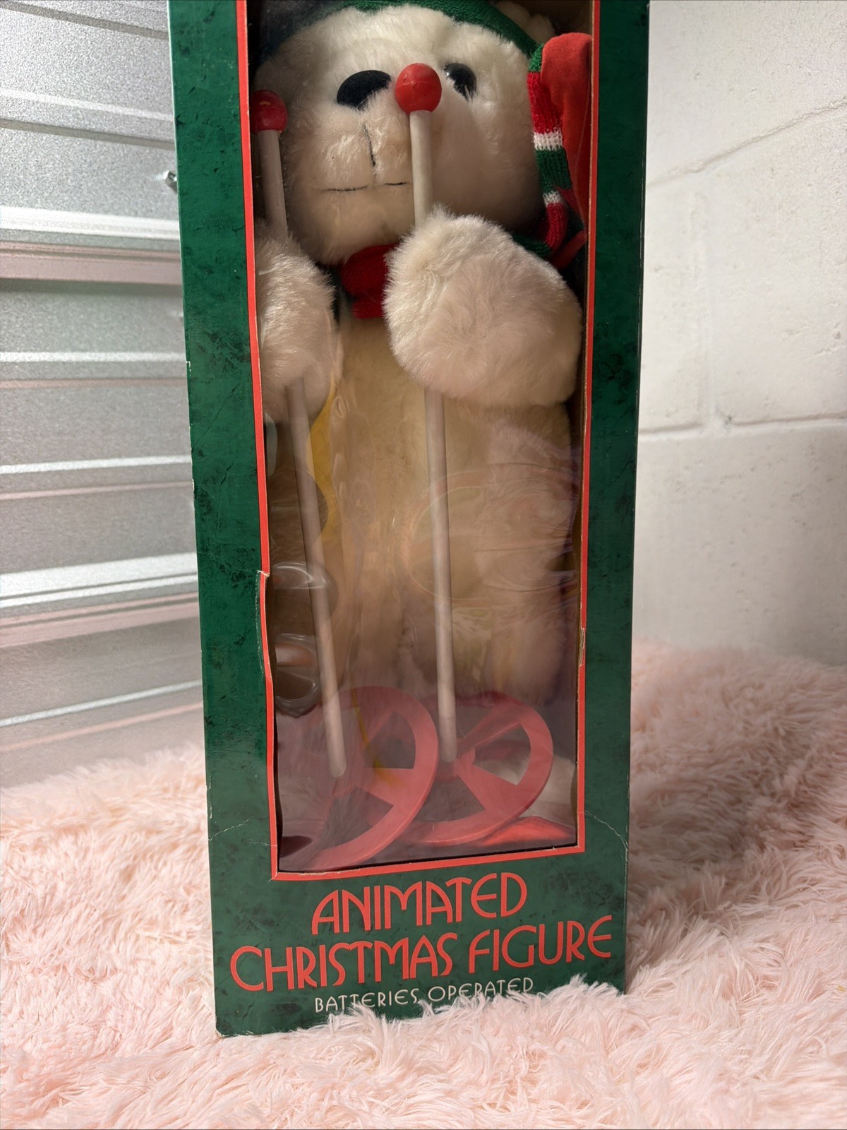 1996 Padma Vintage Animated Christmas figure ski bear red green tested 