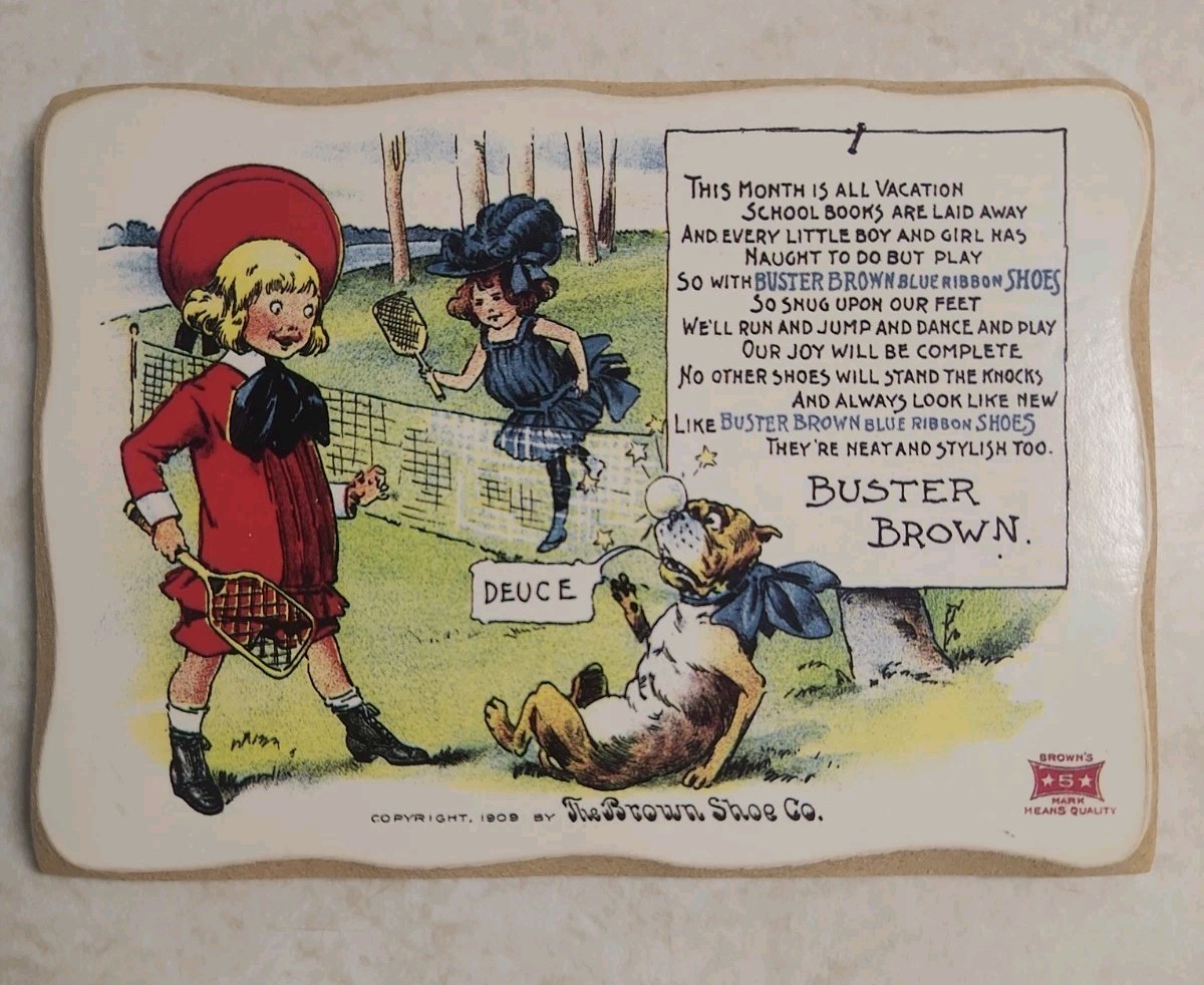 Vintage Buster Brown Shoe 1909 Repro Advertising Plaque /magnet  New Old Stock