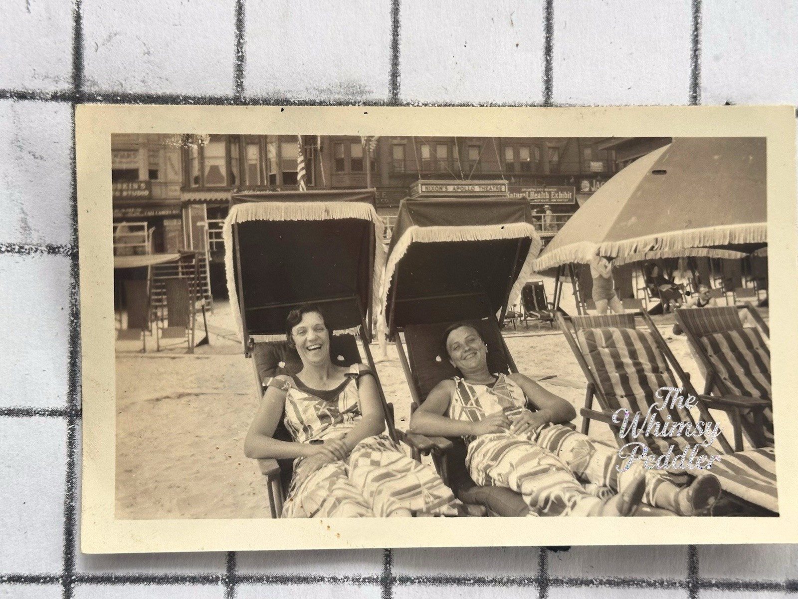 Vtg 1920s Photo Girls relaxing At Resort In Hooded Lounges Atlantic City Beach