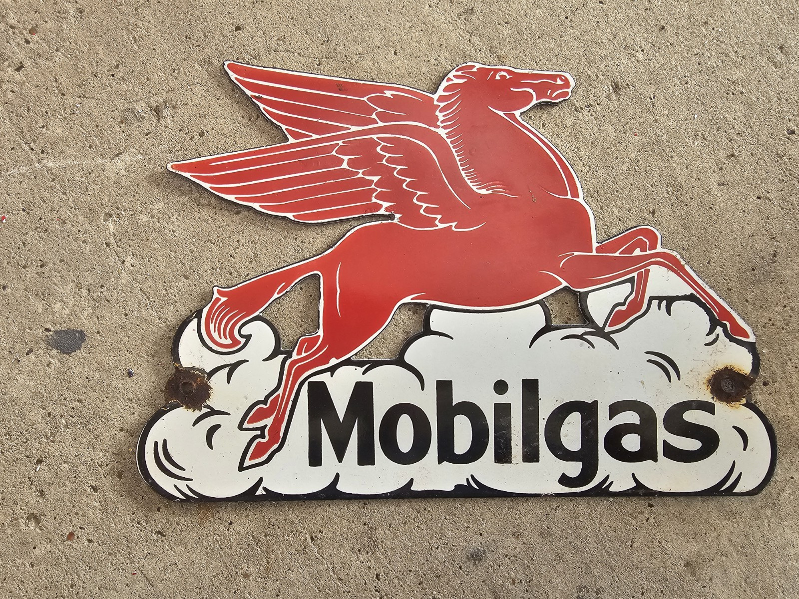 VINTAGE MOBILGAS PEGASUS PORCELAIN SIGN DEALERSHIP GAS STATION  12