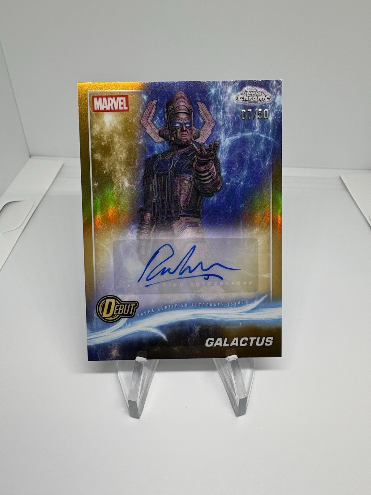 2025 Topps Chrome Marvel Studios Ralph Ineson Galactus Gold Refractor Auto /50