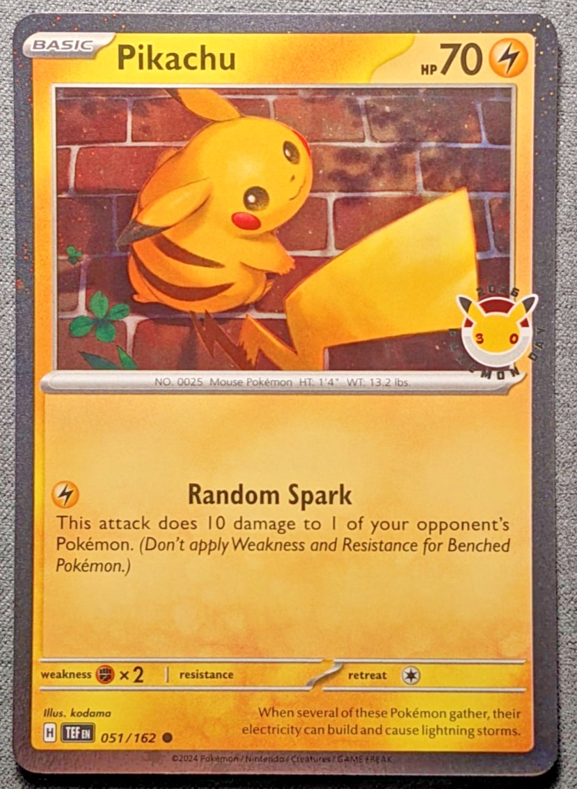 Pokemon English Temporal Forces Pikachu 051/162 Cosmos Holo Pokemon Day Promo NM