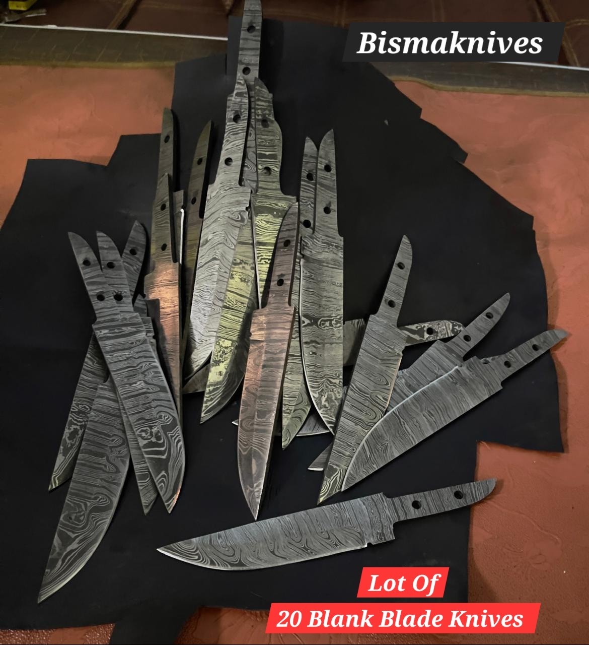 CUSTOM Lot of 20 HANDMADE DAMASCUS STEEL BLANK BLADE SKINNER KNIVES 7 INCHES