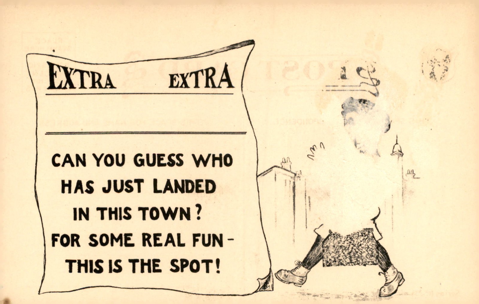 Mystery Visitor Arrives in Town for Fun Postcard