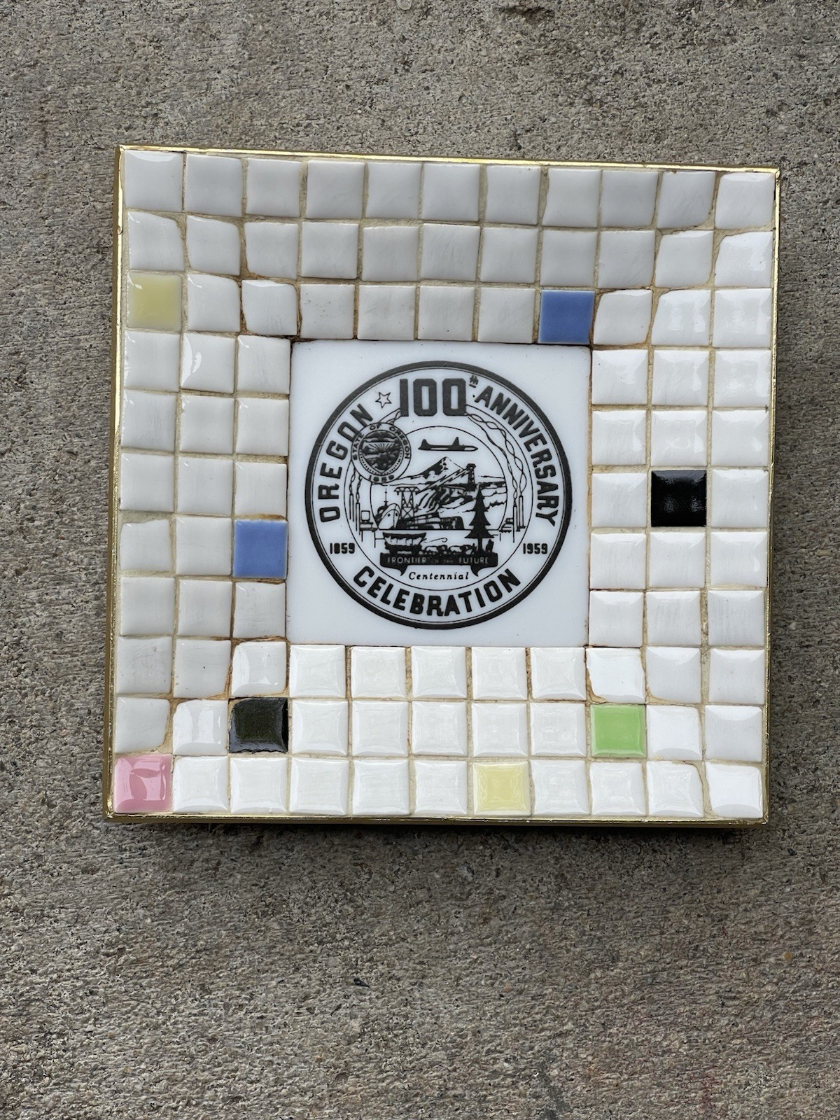 Vintage 1959 Oregon 100th Anniversary Centennial Celebration PIN Tray TILE MCM