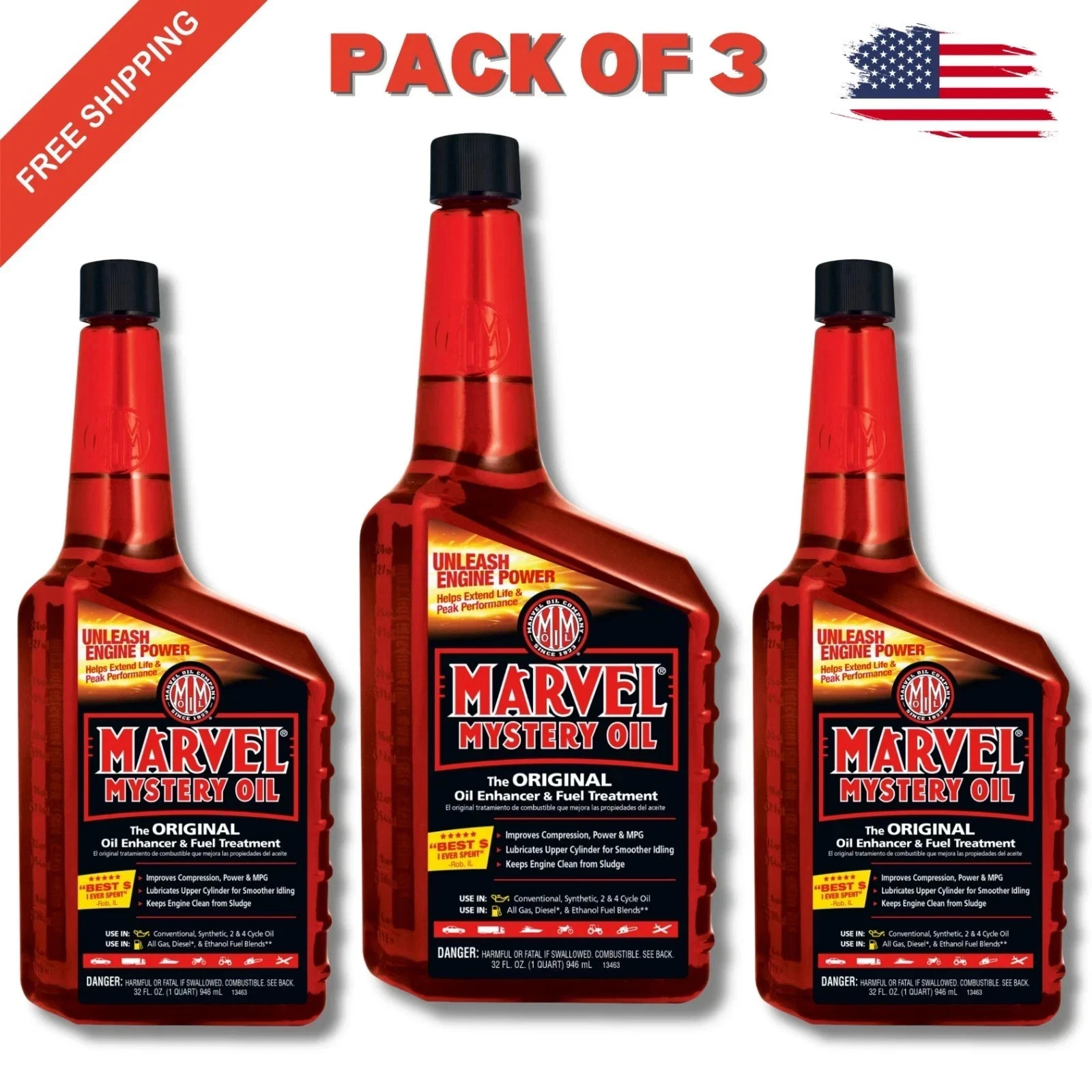 New Marvel Mystery Oil - Oil Enhancer and Fuel Treatment, 32 Oz. 3 Pack