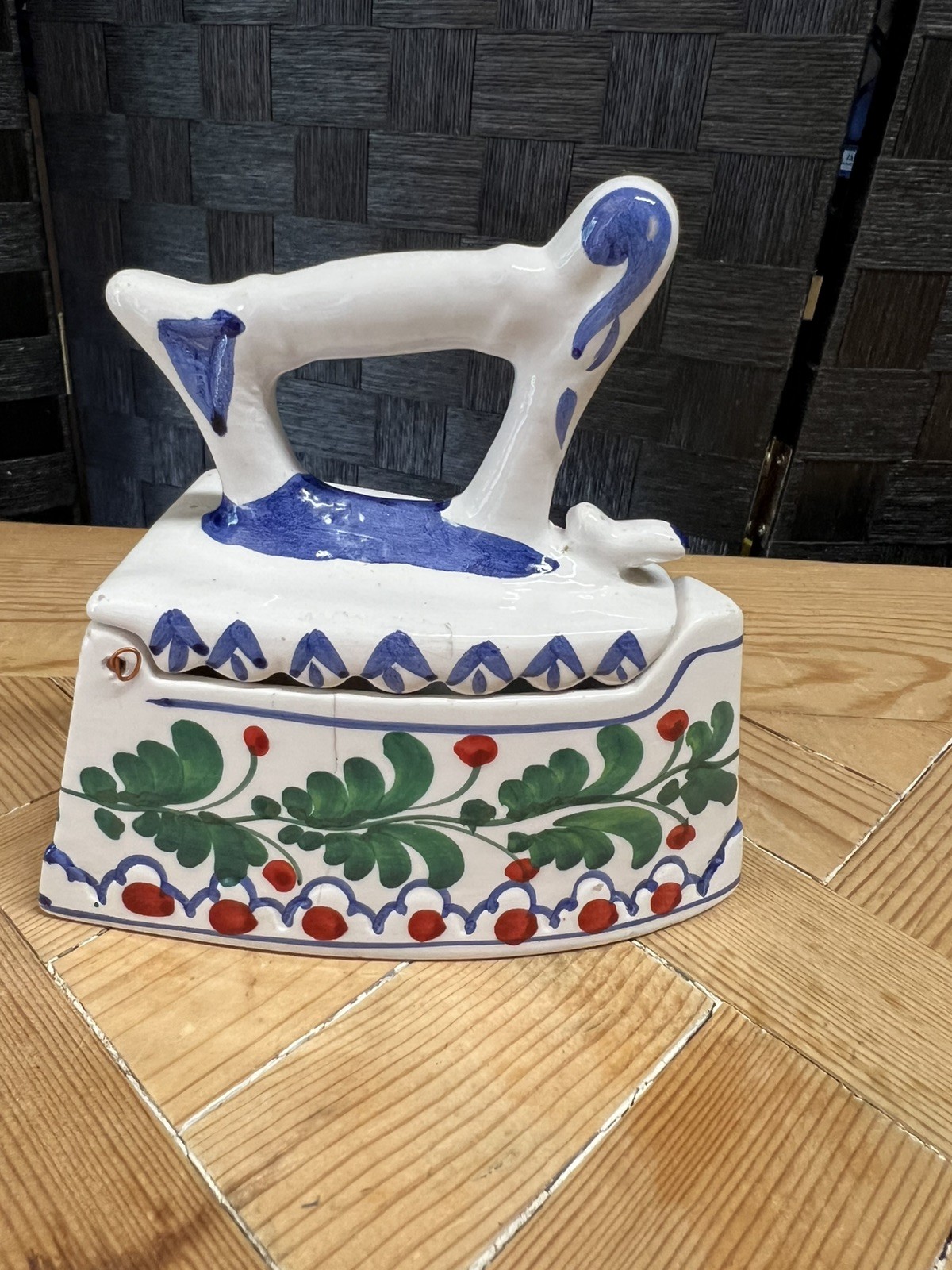 Vintage Italian Handmade Hand Painted Iron Trinket Box w Hinged Lid 1970s