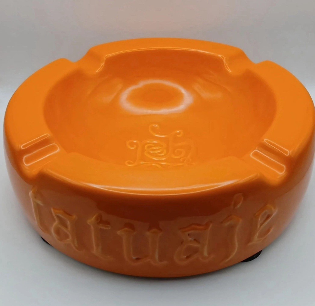 RARE Tatuaje ORANGE Dots Ceramic 4-Stirrup Cigar Ashtray LE Pete Johnson Tat NIB