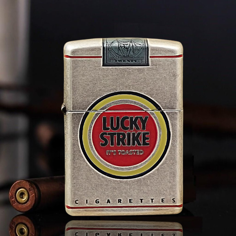Ancient Silver WWII Lucky Strike Zippo Lighter US Shipping