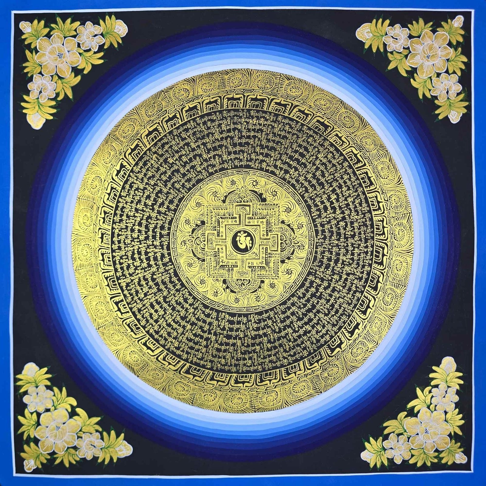 Hand Painted Om Mani Padme Hum Mandala Thangka Tibetan Buddhist Canvas