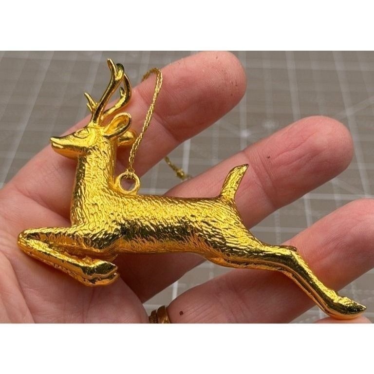 Vintage MMA Ornament  Running Deer Gold Tone 3.25