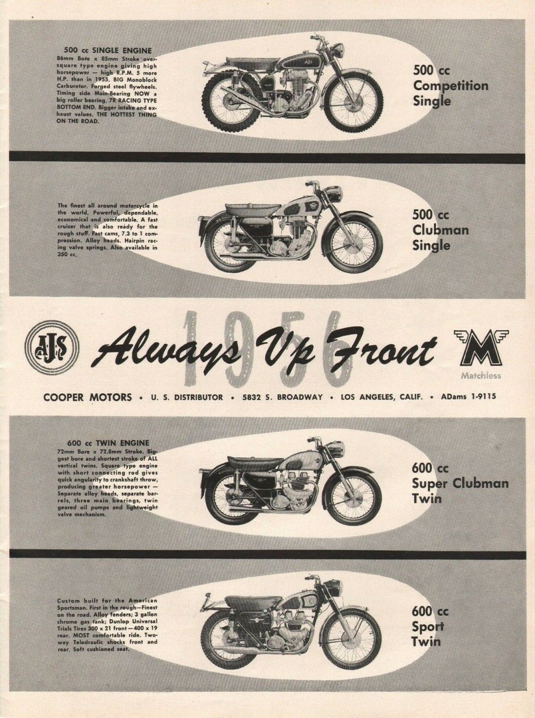 1956 AJS / Matchless Motorcycles - Vintage Motorcycle Ad