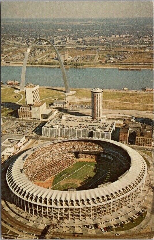 1960s ST. LOUIS CARDINALS Postcard BUSCH STADIUM / Civic Center Aerial View