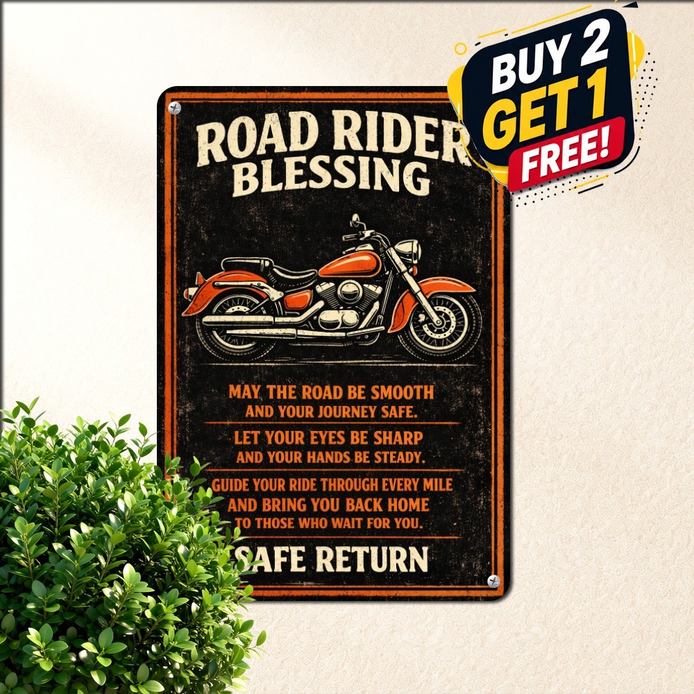 Vintage Motorcyclist Prayer Two Wheels Open Highway Plaque Metal Tin Sign 8x12