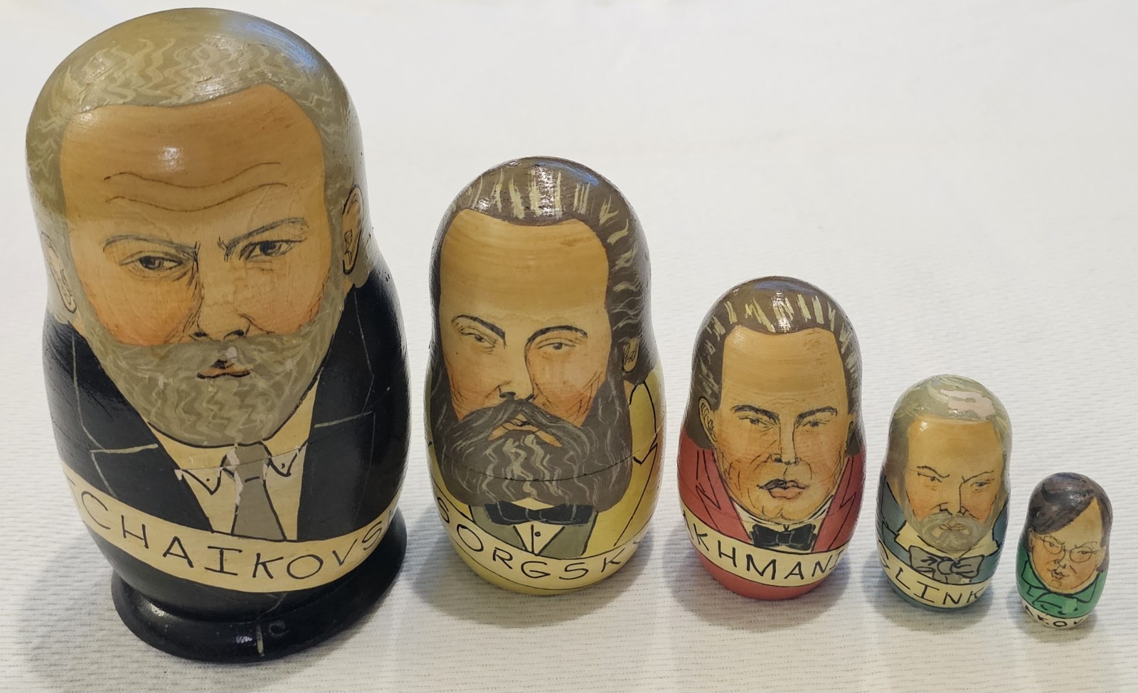 Vintage 1996 Russian Nesting Dolls Signed Composers Matryoshka Tchaikovsky 5pc
