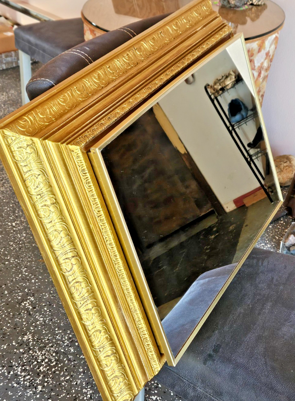 1960s Hollywood Regency Gold  Framed Cabinet w/Swag Lamps & Towel Rings Bath Set