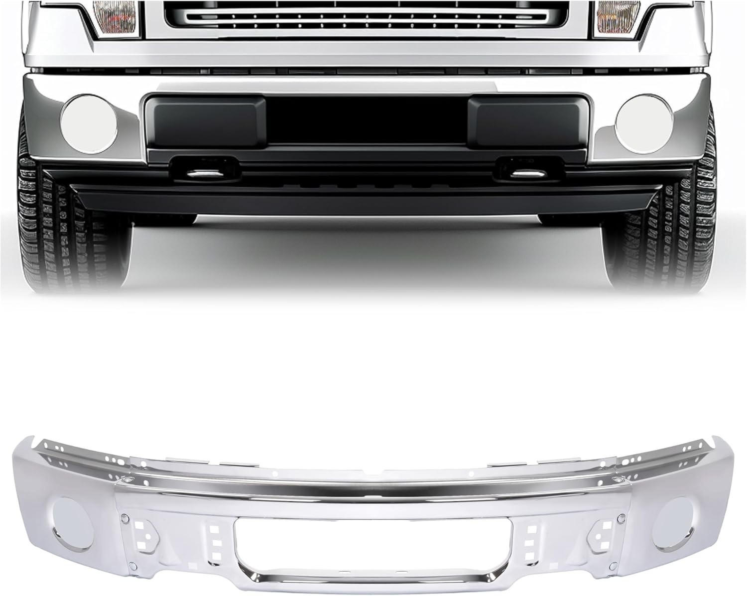 Front Bumper Face Bar Compatible with 2009-2014 Ford F150 F-150 W/O Fog Light Ho