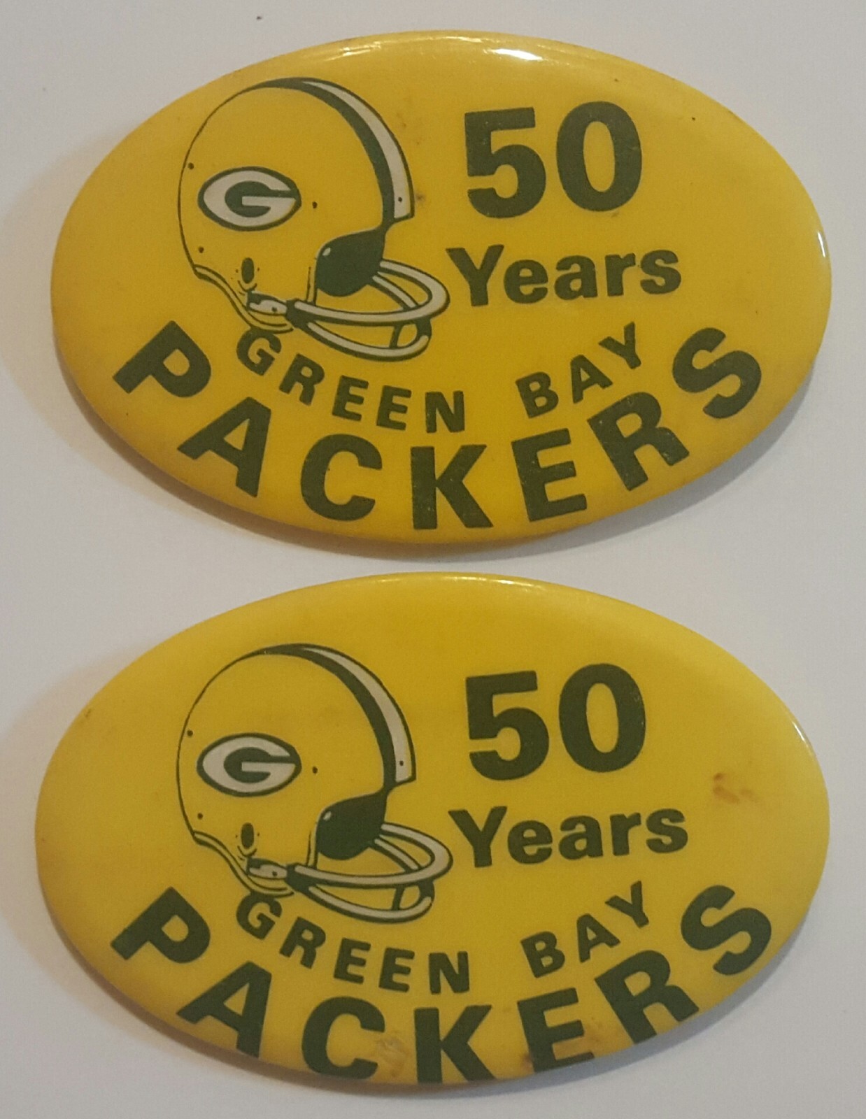(2)Vintage 1969 Green Bay Packers 50 Years Pin Button Football Lot of 2