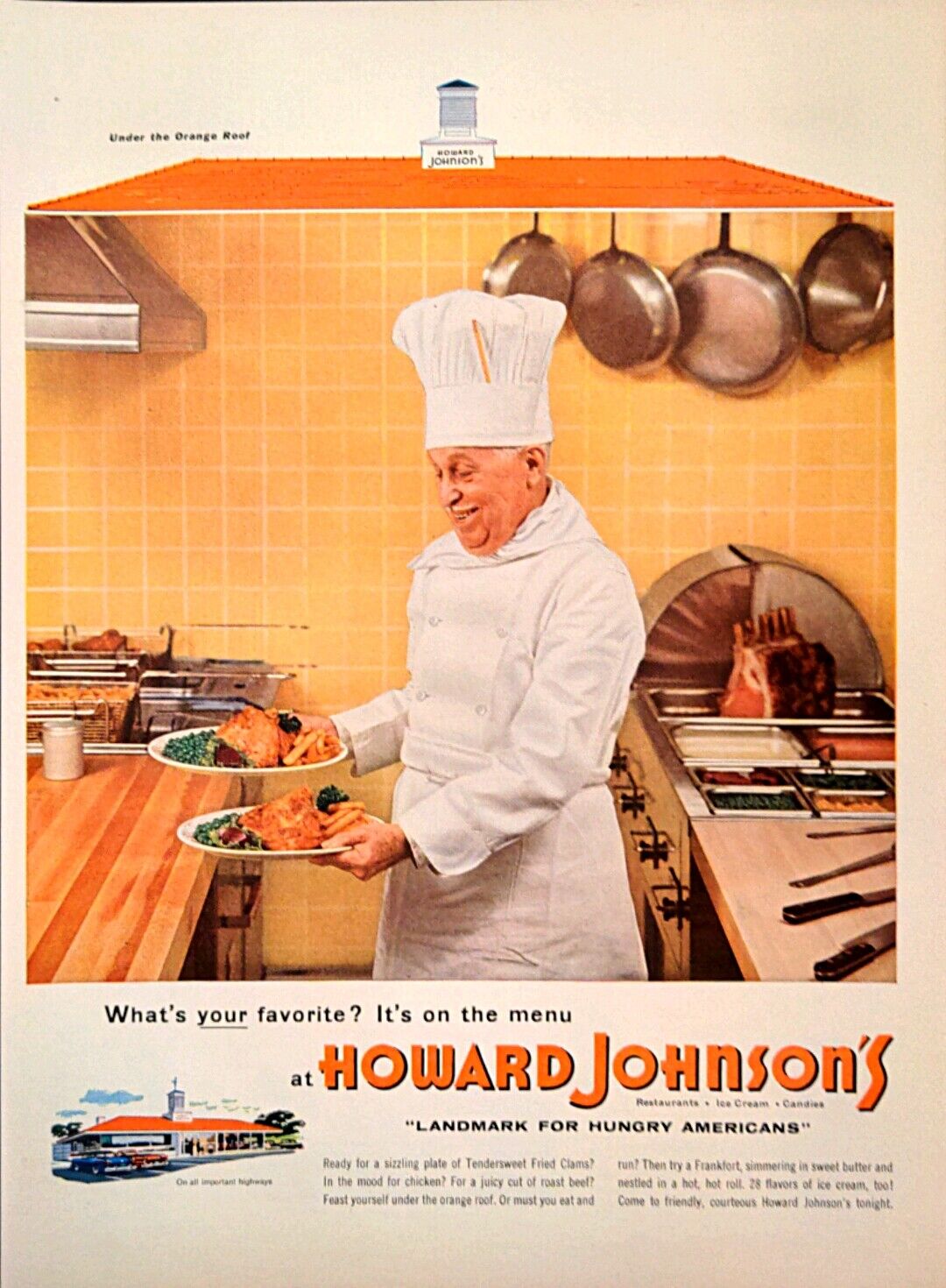 1955 Howard Johnson's Fry Cook Kitchen Fries Peas Pans Vintage Print Ad 127